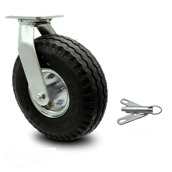 10 Inch Black Pneumatic Wheel Swivel Caster with Bolt Swivel Lock